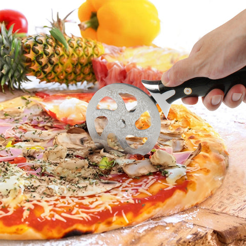 Meteorite Kodiak Pizza Cutter: Premium 4" Damascus Steel Blade with Ergonomic 5" G10 Handle, HRC 60±1 for Precision and Durability