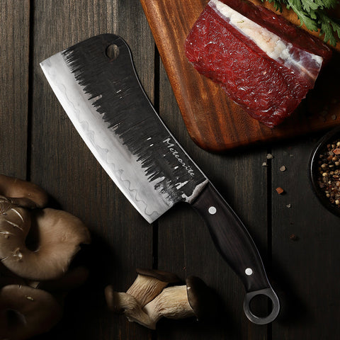 Meteorite Kodiak:7inch High-Performance Full Tang T10 Forged Steel Knife With Ebony Handle/Clever