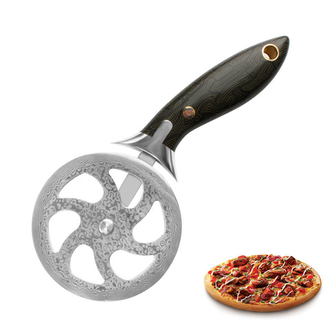 Meteorite Kodiak Pizza Cutter: Premium 4" Damascus Steel Blade with Ergonomic 5" G10 Handle, HRC 60±1 for Precision and Durability