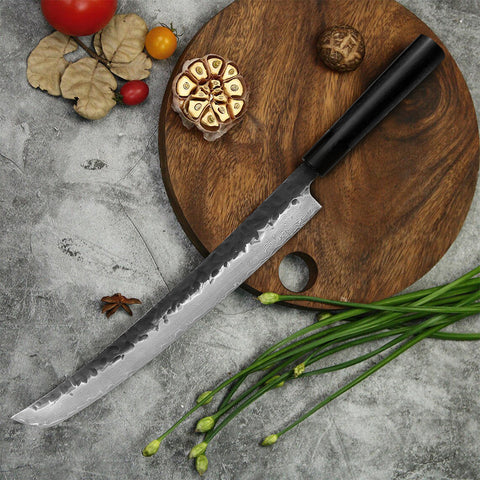 Kajiya Keikoku-Ebony wood 13 inch japanese kitchen knives VG10 Damascus Steel  double steel head Sakimaru/ Takohiki knives