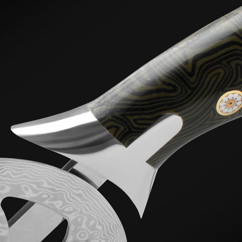 Meteorite Kodiak Pizza Cutter: Premium 4" Damascus Steel Blade with Ergonomic 5" G10 Handle, HRC 60±1 for Precision and Durability