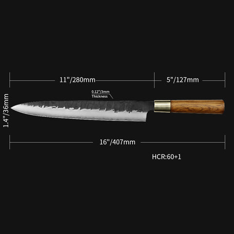 Kajiya Asakusa-Olive wood  11 inch Professional  VG10 Stainless Steel kitchen Carving Japanese Slicing /Sujihiki Knives