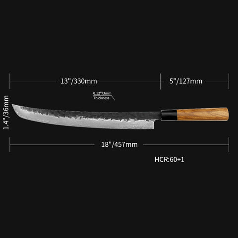 Kajiya Keikoku Olive wood 13 inch VG10 Damascus Steel professional japanese kitchen Sakimaru /Takohiki Knives