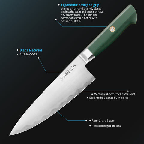 ABEILLIA 8-Inch Chef Knife - High-Performance 2Cr13 + AUS-10 Steel Kitchen Knife for Precision Cutting, Ergonomic Handle, Ideal for Home Cooks and Professional Chefs