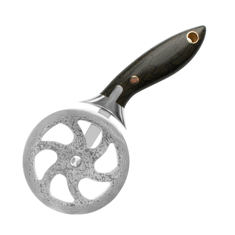 Meteorite Kodiak Pizza Cutter: Premium 4" Damascus Steel Blade with Ergonomic 5" G10 Handle, HRC 60±1 for Precision and Durability